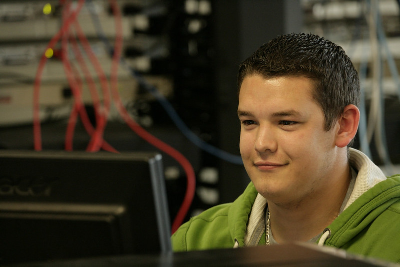 A student in a computer networking class at a Western New York Works college uses a computer.